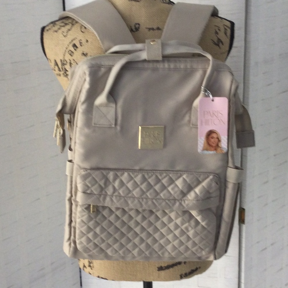 Paris Hilton Quilted Backpack Tote in Light Taupe